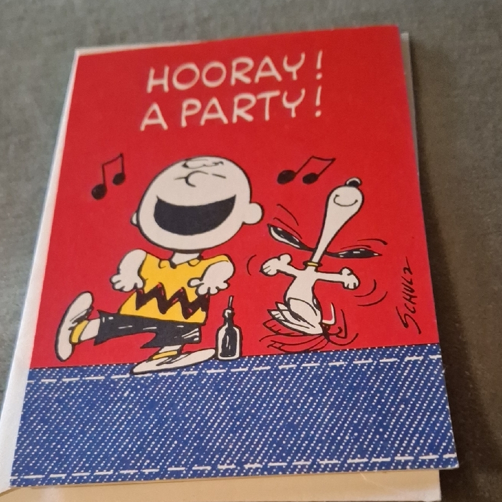 Peanuts Red Party Invitation Card Charlie Brown Snoopy